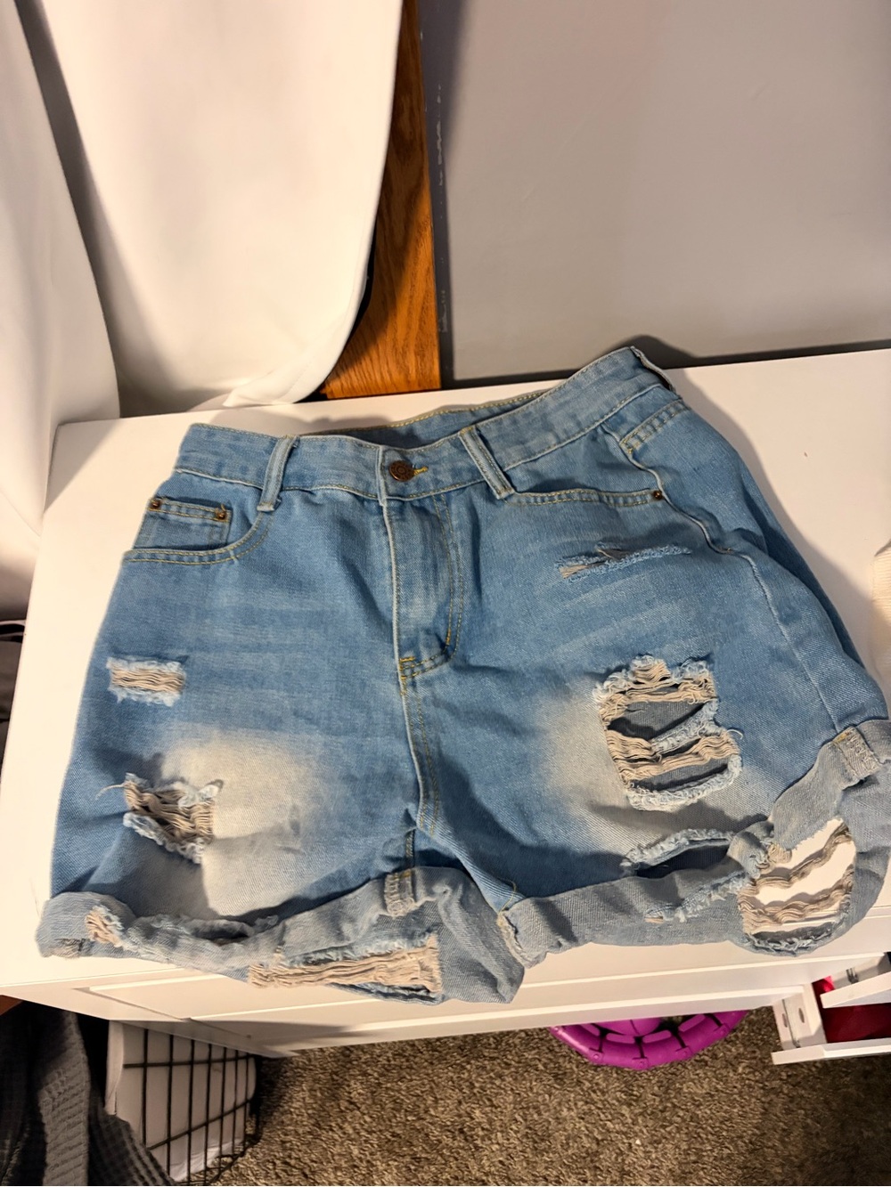 Light Blue Distressed Denim Shorts - Casual High-Waist Women’s Shorts
